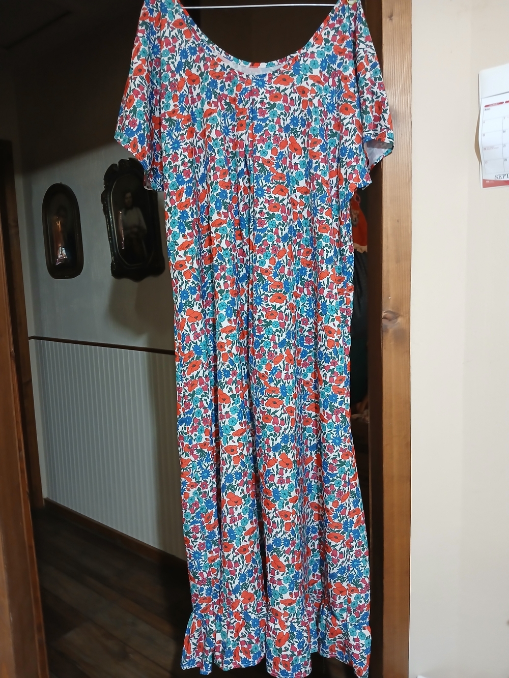 SHEIN Red & Blue Floral Short-Sleeve Maxi Jumpsuit